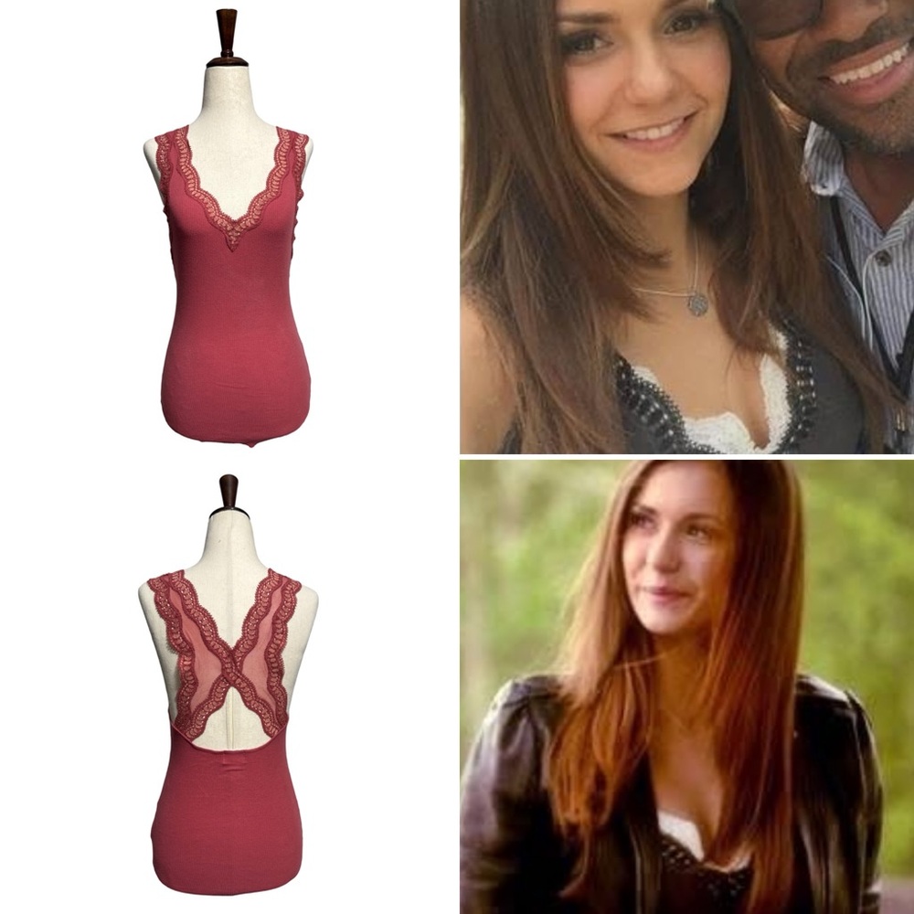 Free People • Intimately Rib & Lace Cami Tank Salmon S ASO Elena Gilbert